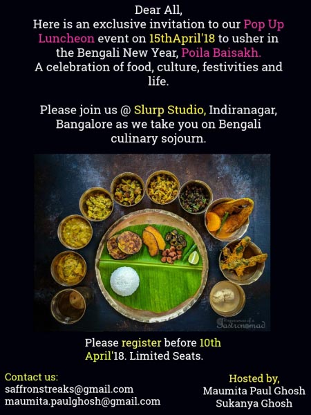 {Event Announcement} Poila Baisakh 2018 Bengali Pop Up Lunch Event @ Indiranagar, Bangalore