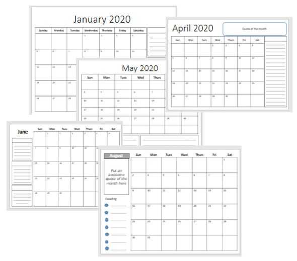 10 Done For You - 2020 Calendar Templates Pack - LEAKZONE