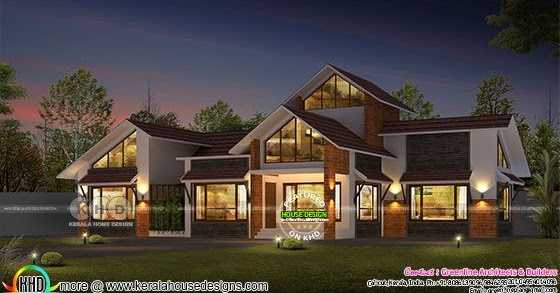 2300 Sq-ft 3 Bedroom Sloping Roof Home