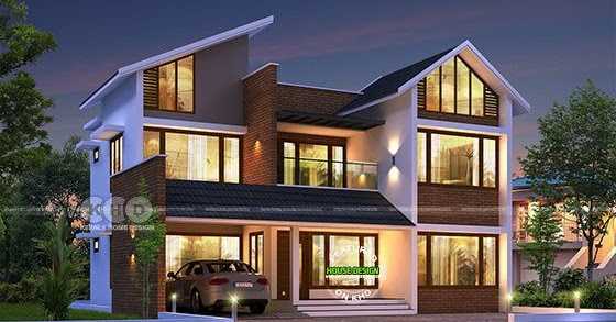 3078 Sq-ft 4 Bedroom Slanting Roof Mix Home Plan