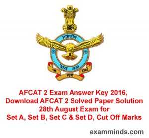 AFCAT 2 Answer Key 2018, Download AFCAT 2 Solved Paper Solution 18th & 19th August Exam Set A, Set B, Set C & Set D, Cut Off Marks