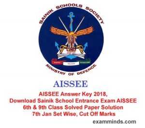 AISSEE Answer Key 2019, Download Sainik School Entrance Exam AISSEE 6th & 9th Class Solved Paper Solution 6th Jan Set Wise, Cut Off Marks
