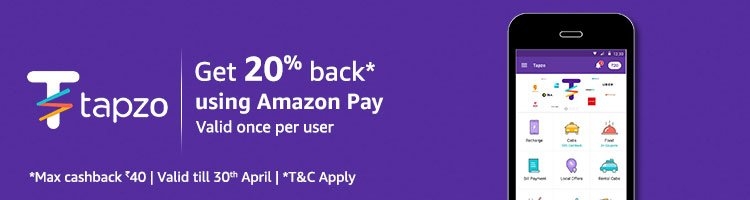 Amazon Pay Tapzo Offer 20% Cashback Upto 40 - DesiLootera
