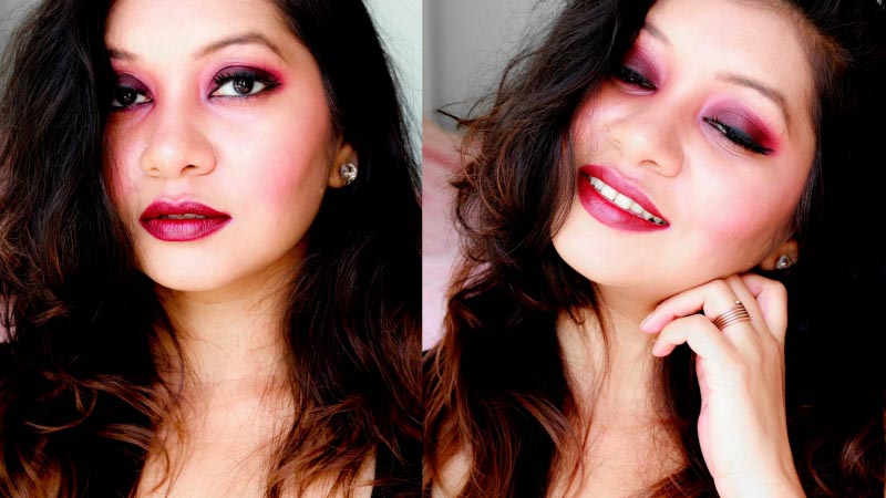 An Easy Peasy Glam On Glam Look: Deep Matte Plum Smokey Eyes And Deep Matte Red Lips