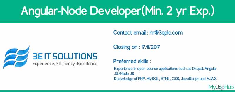 Angular-Node Developer At 3E IT Solutions Pvt Ltd. - MyJobHub