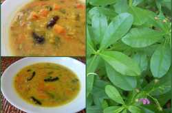 Arachuvitta sambhar with sambhar cheera (waterleaf greens/Talinum fruticosum)