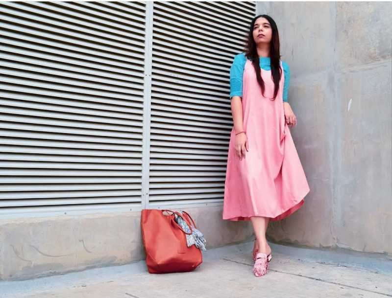 Asymmetric Pink Dress Lookbook | OOTD