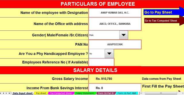 Automated All In One TDS On Salary For W.B.Govt. Employees For F.Y.2018-19 With New Standard Deduction Of Rs.40,000 In 2018, Income Tax Benefits For Sr.Citizen 