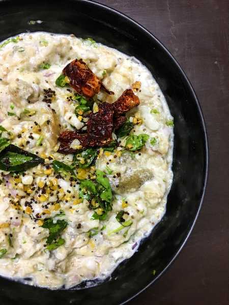 Badanekai Pachadi / Smoked Eggplant Yoghurt Relish - Purple Cinnamon