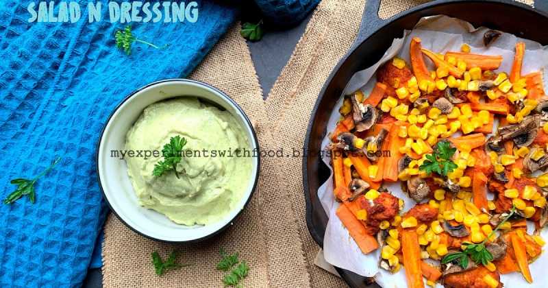 Baked Chicken- Veggie Salad With Creamy, Tangy Avocado Dressing