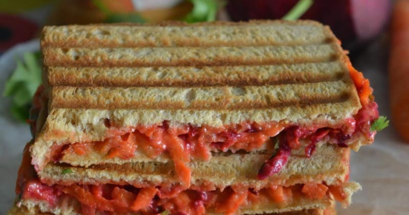 Beetroot Carrot Sandwich Recipe, How To Make Carrot Beetroot And Mayo Sandwich | Easy Carrot Beet Sandwich