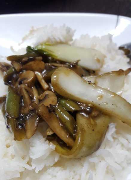 Bok Choy And Mushroom Stir Fry With Steamed Rice