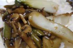 bok choy and mushroom stir fry with steamed rice