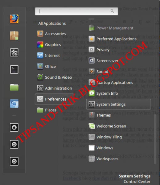 CARA TAMBAH MENU SHUTDOWN DI WHEN THE LID IS CLOSE LINUX MINT VERSI 17 / 18 CINNAMON