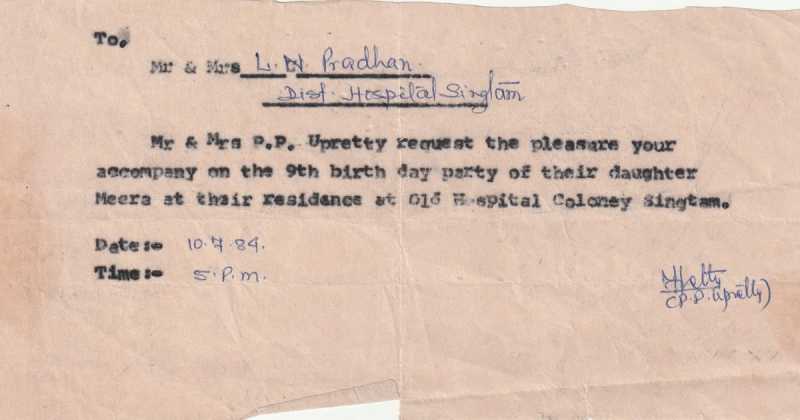 CARD : TYPE WRITTEN BIRTHDAY INVITATION (1984)