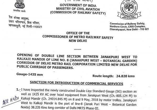 CMRS Approves Operations On Delhi Metro’s Magenta Line