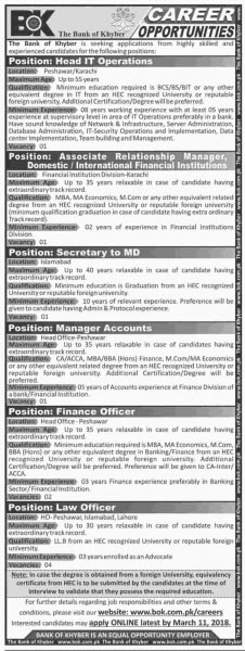 Careers Jobs In Pakistan: Jobs In The Bank Of Khyber  2018
