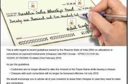 Cheques with alteration/corrections will not be honoured from 1st July 2010