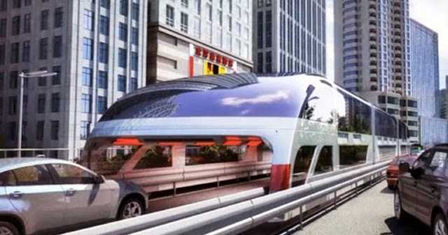China’s Future Public Transport - Giant Bus That Drives Over Cars