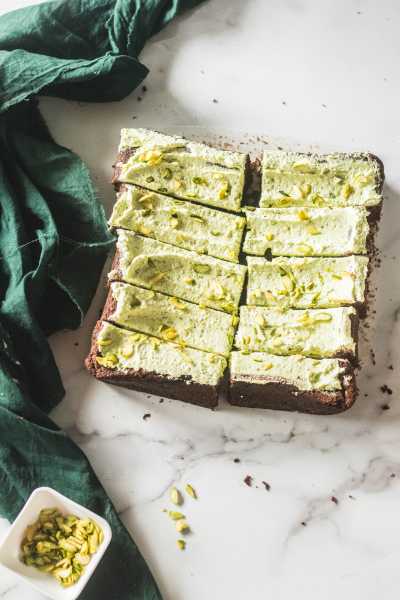 Chocolate Pistachio Cake Bars (Eggless) - The Cupcake Confession