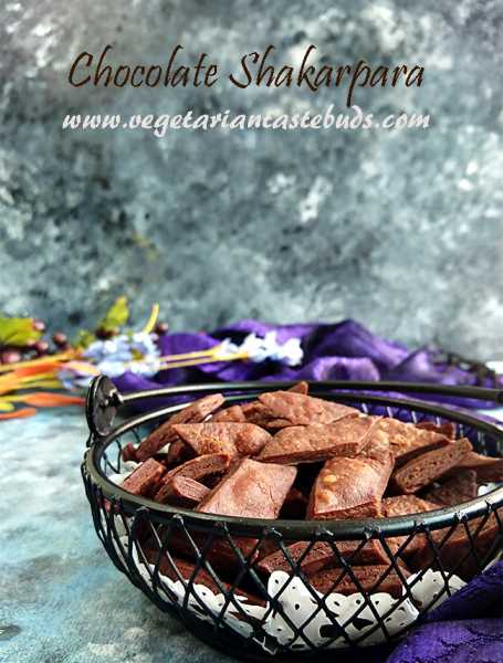 Chocolate Shakarpara | How To Make Chocolate Shakkarpare | Vegetarian Tastebuds - Indian Vegetarian Recipes, Veg Recipes