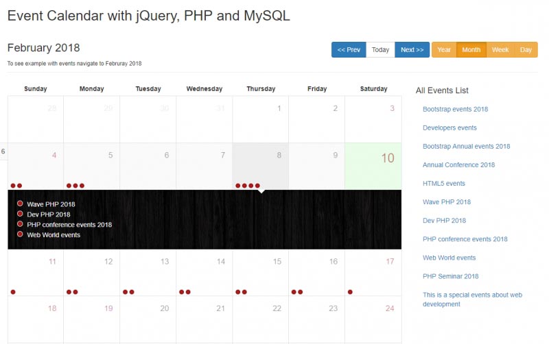 Create Event Calendar With JQuery, PHP And MySQL
