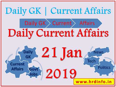 Daily Current Affairs 21 Jan 2019 - Get Latest GK & Current Affairs