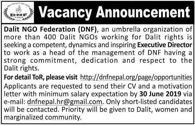 Dalit NGO Federation (DNF) Job Vacancy 