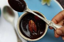 Dark chocolate Beetroot Pots de creme with salted pecans