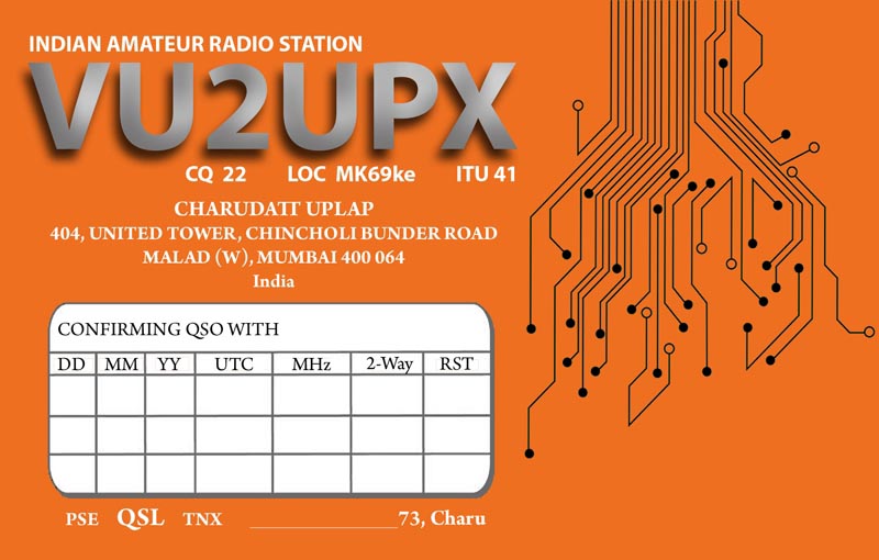 Designed QSL Card For VU2UPX :