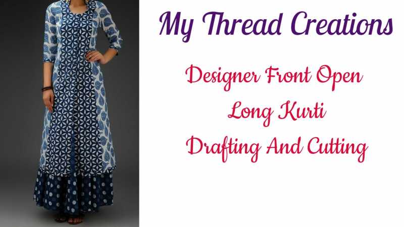 Designer Front Open Long Kurti Pattern Cutting