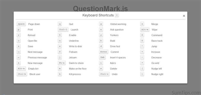 Display Overlay Of Keyboard Shortcuts In Your Site Like Gmail