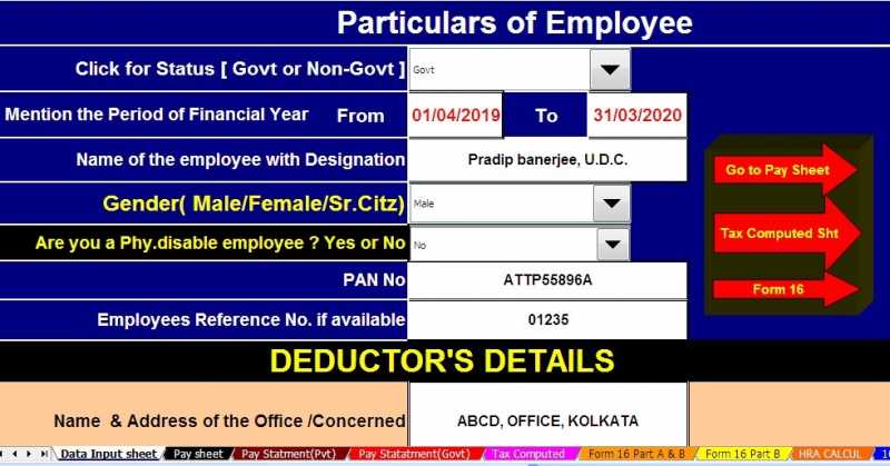 Download Automated All In One TDS On Salary For Govt & Non - Govt Employees For The Financial Year 2019-2020 And Assessment Year 20120-2021.