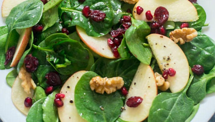 Easy Apple And Spinach Salad With Cranberries And Pomegranate