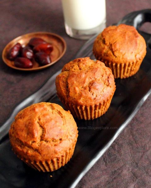 Eggless Dates Muffins Recipe | Whole Wheat Dates Muffins - Blogexplore
