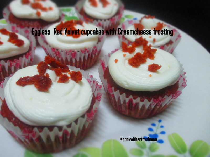 Eggless Red Velvet Cupcakes