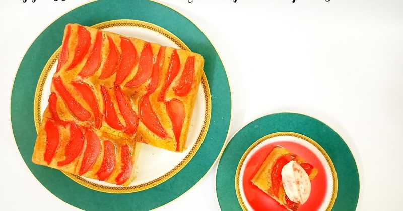 Eggless Lemon Coconut Cake With Poached Pears