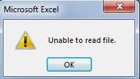 Excel Error - Unable To Read File Followed By File Format Or Extension Is Not Valid