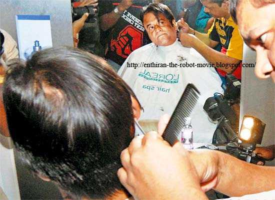 Exclusive Latest Enthiran The Robot All Leaked Stills - Rajinikanth Getting Hair Cut In Barber Shop