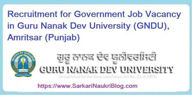 Faculty And Non-Teaching Vacancy  In GNDU Amritsar Punjab 2019