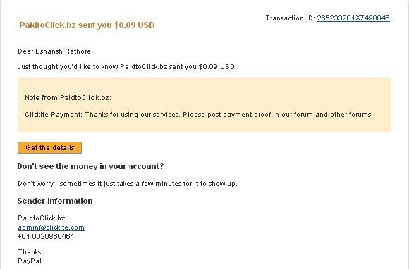 First Payment From Clickite