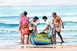Fishermen - Water Colour Painting
