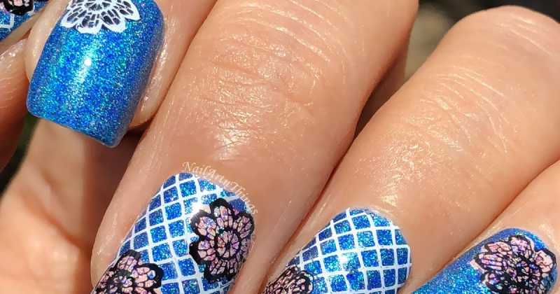 Floral Nails Using BPS Flower Yarn Plate S002