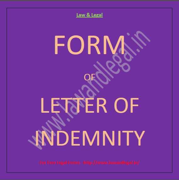 Form Of A Letter Of Indemnity