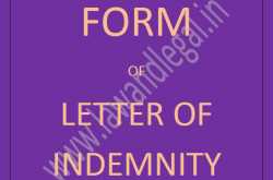 Form of a Letter of Indemnity