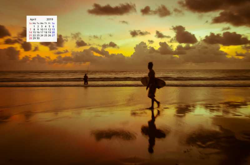 Free Download April 2019 Desi Traveler Wallpaper Calendar - An Evening In Bali - Desi Traveler