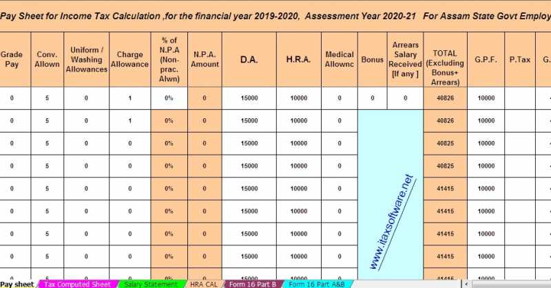 Free Download Automated Income Tax TDS On Salary For The Assam State Employees For F.Y. 2019-20 & A.Y. 20120-21, With CBDT Notifies Detailed Format Of Salary Certificate - Form No. 16 Vide Notification No. 36/2019 Dated 12/04/2019