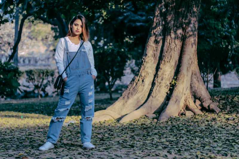 Freedom: Demin Dungaree & Glass Print Sweatshirt