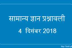 GK in Hindi & Current Affairs Quiz SSC December 4, 2018 - Hindi GK
