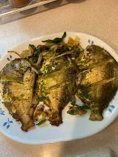 GREEN MASALA WHOLE FRIED POMFRET
